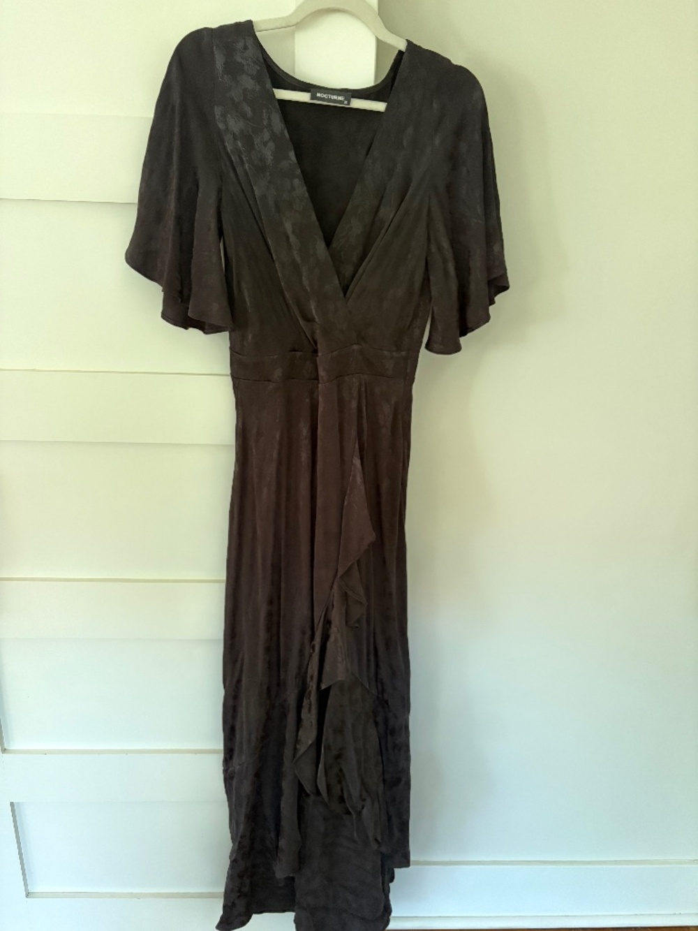 Nocturne asymmetric flounce dress black wrap maxi